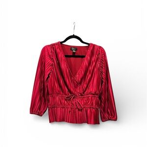 Japna Vibrant Red Pleated Blouse